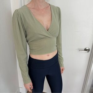 Chic Sage Green Cropped Blouse with Open back